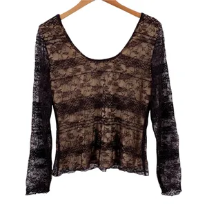Worth Black Stretch Lace Long Sleeve Top with Sequin Trim – Size M thumbnail 4