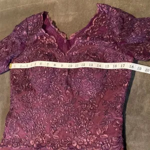 Women’s Full Length Purple Short Sleeve Chiffon Dress Lace Appliqué Size 10 thumbnail 10
