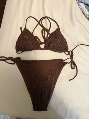 No Boundaries Brown Crochet Triangle Bikini Set thumbnail 3
