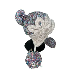 Cute Winter Beanie Pom Pom Tie Used Womens One Size thumbnail 5