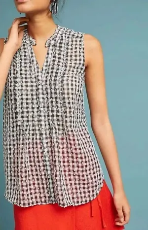 MAEVE ANTHROPOLOGIE Black/White Gingham Sleeveless Button Down Blouse SZ S #2467 thumbnail 1