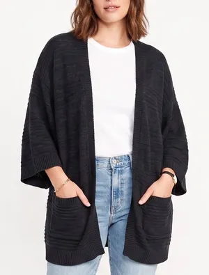 Old Navy Cardigan Womens XL Open Front Navy Blue Textured Knit Pockets Excellent thumbnail 1
