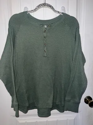 American Eagle Waffle-Knit Henley thumbnail 1