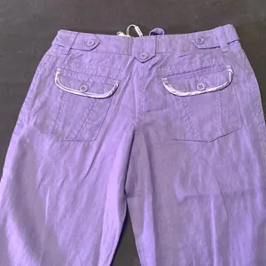 Women’s Purple 100% Linen Casual Wide Leg Pants with Drawstring Size S NWT thumbnail 3
