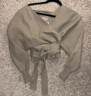 Cropped Off the Shoulder wrap sweater! size S/M thumbnail 1