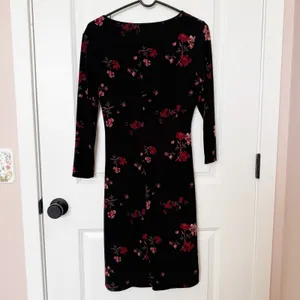Lauren Ralph Lauren Womens Dark Floral Midi Dress Size 8 Ruched Stretch Comfort thumbnail 4