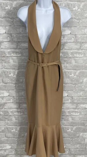 ASOS Tan Backless Halter Dress thumbnail 1