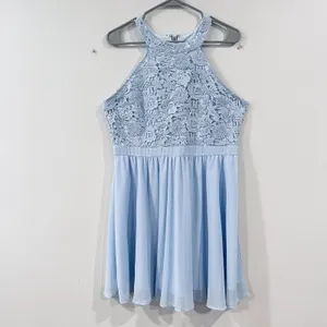 Lulus‎ Lover's Game Baby Blue Lace Chiffon Halter Skater Dress XL thumbnail 5