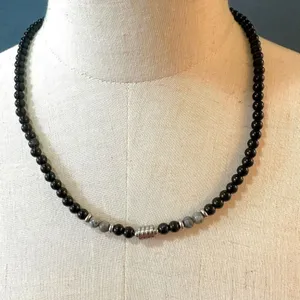 Picasso Jasper and obsidian beaded necklace Black thumbnail 1