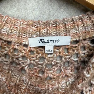Madewell Sweater Women Large Peach Brown Open Knit Crochet Pullover Boho Coastal thumbnail 3