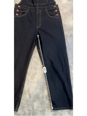 Women's Free People Dark Blue Denim Overalls Size LARGE thumbnail 9