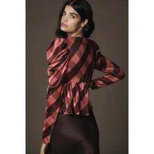Maeve Anthropologie Pink Plaid Velvet Babydoll Top Medium‎ Coquette Academia thumbnail 5