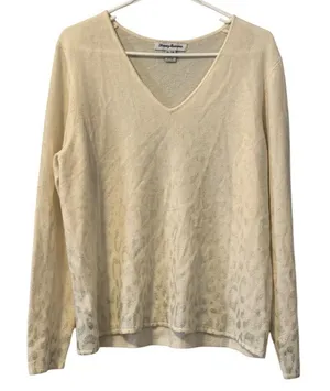 Tommy Bahama Women Size XL Sweater Gold Sparkle Cashmere/Wool Blend‎ Designer thumbnail 1