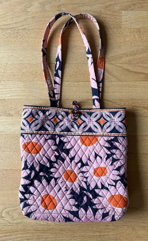 Vera Bradley Pink, Orange & Navy Quilted Floral Tote thumbnail 1