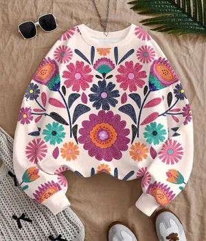 Colorful Floral Long Sleeve Sweatshirt thumbnail 1