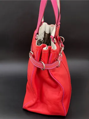 Rare Vintage Authentic COACH 9286 Leather Red-Orange/Pink Hampton Carryall Tote thumbnail 4