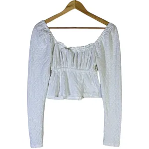 Free People Ladybug Textured Peplum Top White Cotton Peasant Cottagecore Size M thumbnail 4