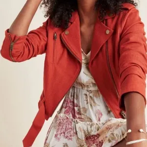 FRYE x Anthropologie Cropped Vita Cotton Moto Jacket in Burnt Cedar‎ Size XS thumbnail 4