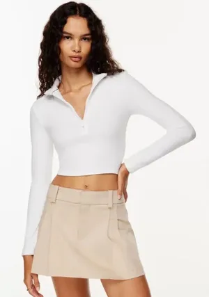 Aritzia Sunday Best Monarch 1/2 Zip Longsleeve | white/gray cropped half zip top thumbnail 1