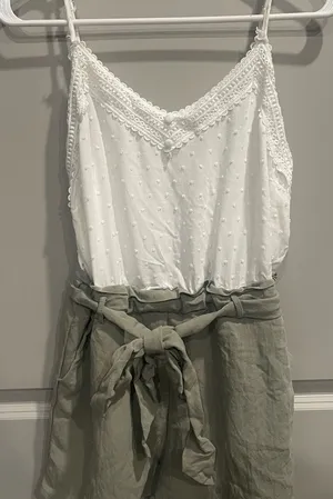 White & Sage Green Romper thumbnail 1