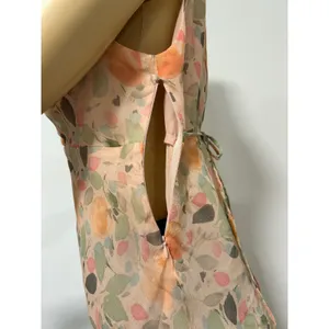 Y2K Mimi Maternity Silk Floral Midi Dress Peach V-Neck Ruffle Whimsy Fairy Small thumbnail 5