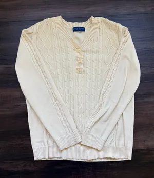 Karen Scott butter yellow Cable-Knit V-Neck Henley Sweater thumbnail 1