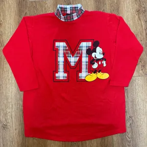 VTG 90s USA Made Mickey Unlimited Red Plaid Collar Sweatshirt Womens M‎ Disney thumbnail 1