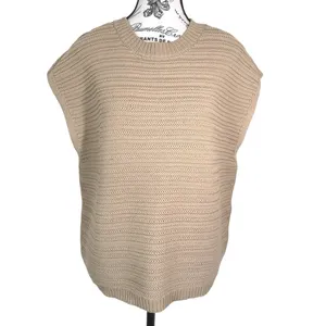 Women's Beige Ribbed Knit Sweater Vest Size L Sleeveless Pullover Fall Top thumbnail 2