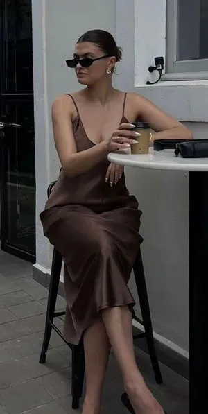 ZARA dress midi maxi satin wedding chocolate brown party cocktail thumbnail 21
