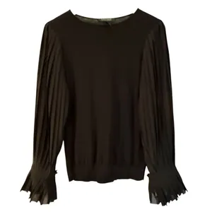 Lauren Ralph Lauren black elegant georgette sleeve sweater top small thumbnail 2