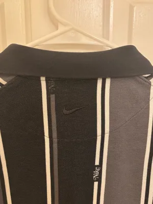 Nike Men’s Casual Black & Gray Striped 90s Style Vintage Polo Shirt thumbnail 4