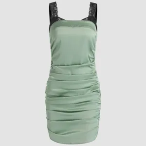 Cider Light Green with Black Lace‎ Shoulder Straps Slip Dress Side Rouching SZ M thumbnail 6
