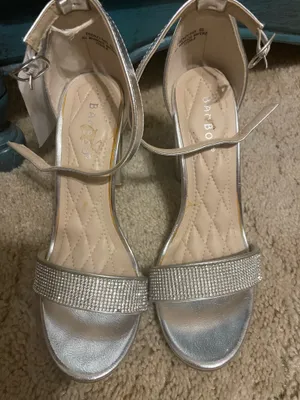 Silver Rhinestone Block Heels Size 6.5 thumbnail 2