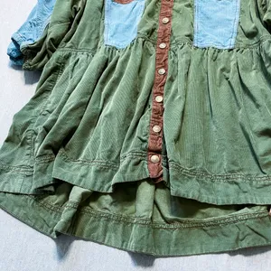 Free People Wild Roads Mini Button Down Puff Sleeve Babydoll Pocket Dress Size S thumbnail 2