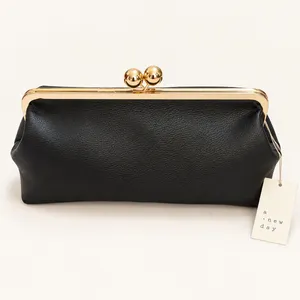 A New Day Black Pebbled Frame Clutch Bag Gold Kiss Lock Shoulder Bag NWT thumbnail 6