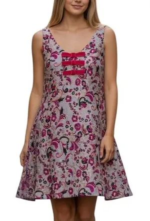 Prosperina Blair Floral Brocade Mini Dress‎ Metallic Velvet Bows Size Medium NWT thumbnail 1