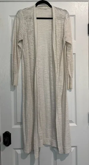 ATHLETA Extra Long Sheer Open Cardigan Size Large Cream White thumbnail 1