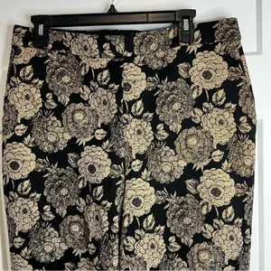 Ann Taylor Gilded Blossom Ankle Pants Black Gold Floral Lined Size 10 NWOT thumbnail 3