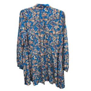 Natural Life Blue Floral‎ Paisley Button Front Mini Dress XL Long Sleeve Boho thumbnail 4