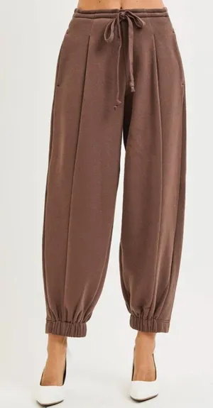 RISEN Drift Brown Wide Leg Jogger Pants Size Small Drawstring Elastic Waist thumbnail 1