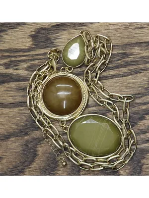 NEW Fashion Stone Pendant Textured Chain Necklace Gold / Green Multi 29" + 3" thumbnail 3