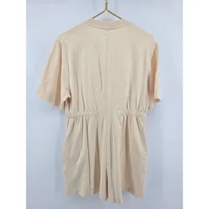 COS Romper Womens Medium Beige Peach Zip Front Elastic Waist Short Sleeve Cotton thumbnail 3