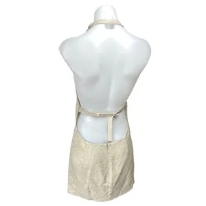 Retrofête Blaine Beige Linen Sleeveless Halter Backless Mini Bodycon Dress Sz S thumbnail 2