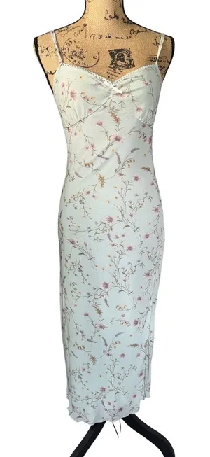 Thirty Thirty L.A. Floral Mesh Midi Slip Dress M Sage Green Coquette Soft Grunge thumbnail 1