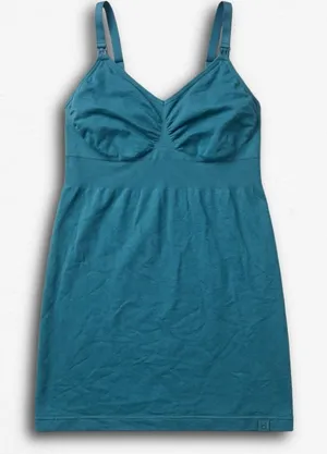 Maternity Nursing Camisole Teal Blue Seamless Ruched Bust Tank Top Size‎ L thumbnail 1