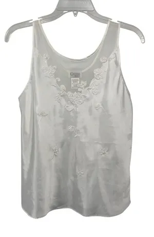 White Beaded Camisole Tank Top Womens M Sleeveless Elegant Used Embroidery thumbnail 1