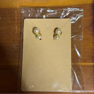 Vintage 1950s Gold-tone Clip-on Earrings Faux Pearls RMN Stamped thumbnail 5