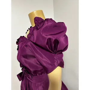 Vintage 80s Plum Purple Ruffle Puff Sleeve Maxi Dress Prom Gown Size 11/12 XS S thumbnail 4