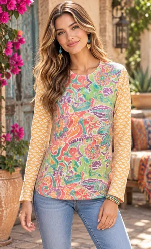 Sundance WHIMSY ROSE Floral Mixed Print Thermal Top Shirt Small Made in USA thumbnail 1