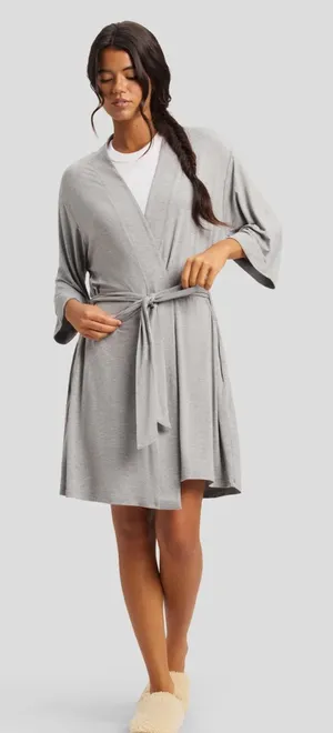 Cozy Earth Bamboo Stretch-Knit Kimono Robe in Gray thumbnail 1